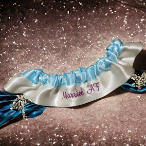 Married AF Custom Colors Embroidered Bridal Wedding Garter Keepsake Personalized